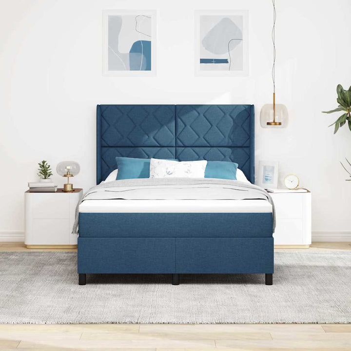 Box spring seng med pude med hovedgærde Blå 190 x 140 cm Stof