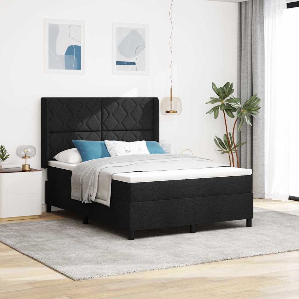 Box spring seng med pude med hovedgærde Sort 200 x 140 cm Stof