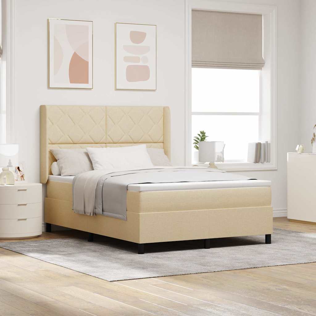 Box spring seng med pude med hovedgærde Creme 200 x 160 cm Stof