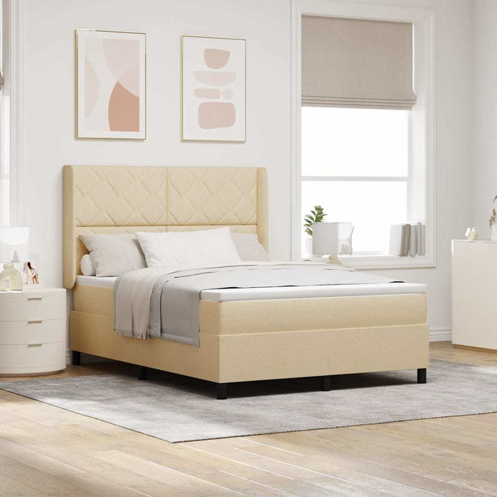 Box spring seng med pude med hovedgærde Creme 200 x 160 cm Stof