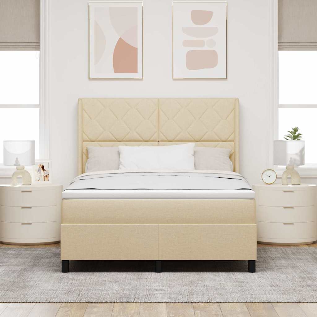 Box spring seng med pude med hovedgærde Creme 200 x 160 cm Stof