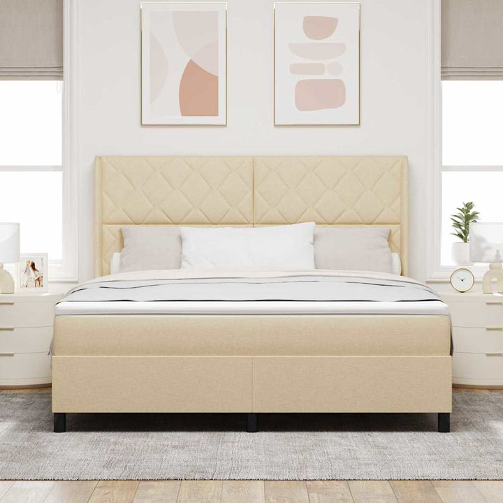 Box spring seng med pude med hovedgærde Creme 200 x 180 cm Stof