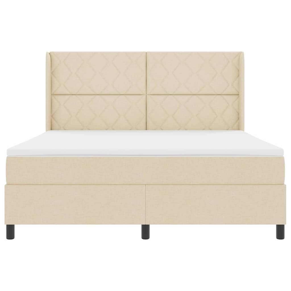 Box spring seng med pude med hovedgærde Creme 200 x 180 cm Stof