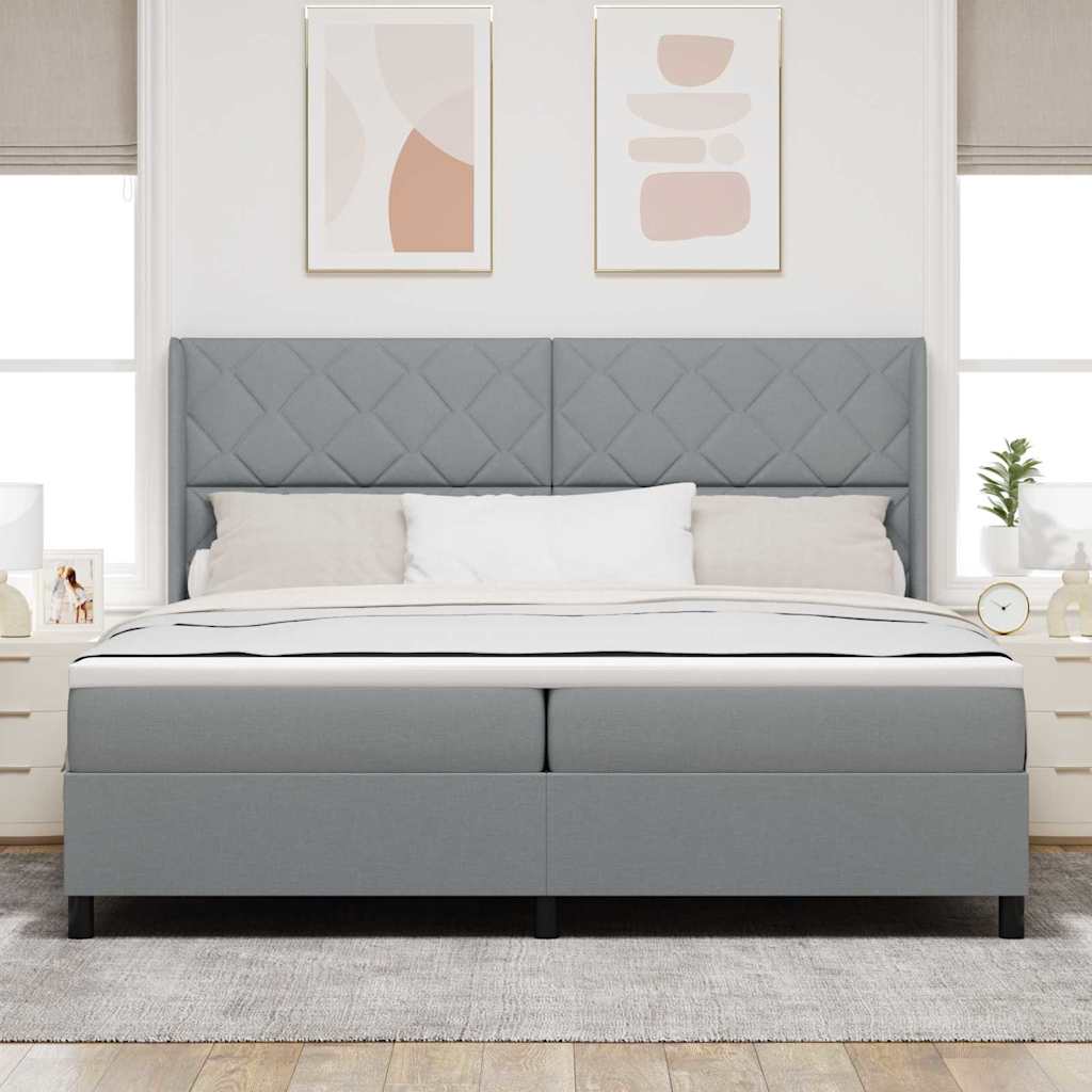 Box spring seng med pude Lysegrå 200 x 200 cm Stof