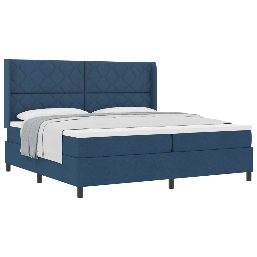 Box spring seng med madras med hovedgærde Blå 200 x 200 cm Stof
