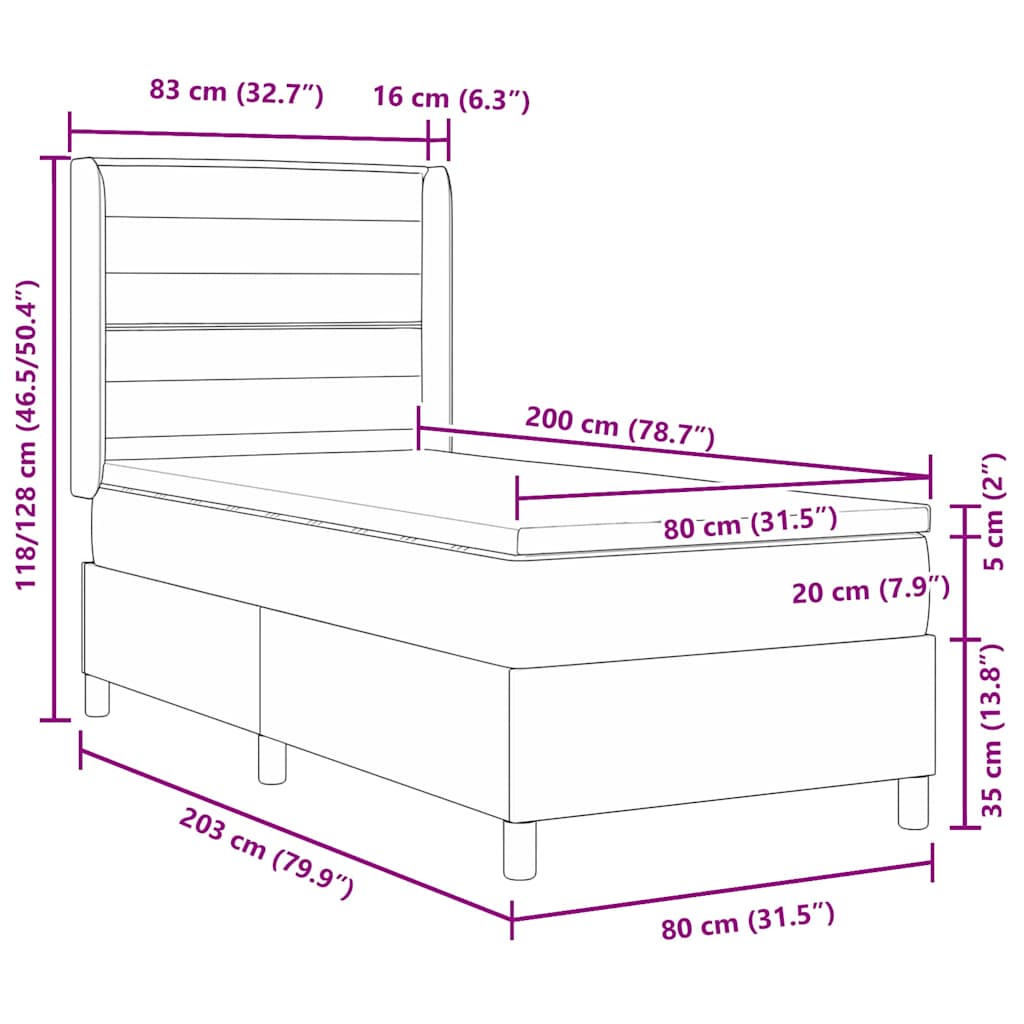 Box spring seng med madras Creme 80 x 200 cm Stof