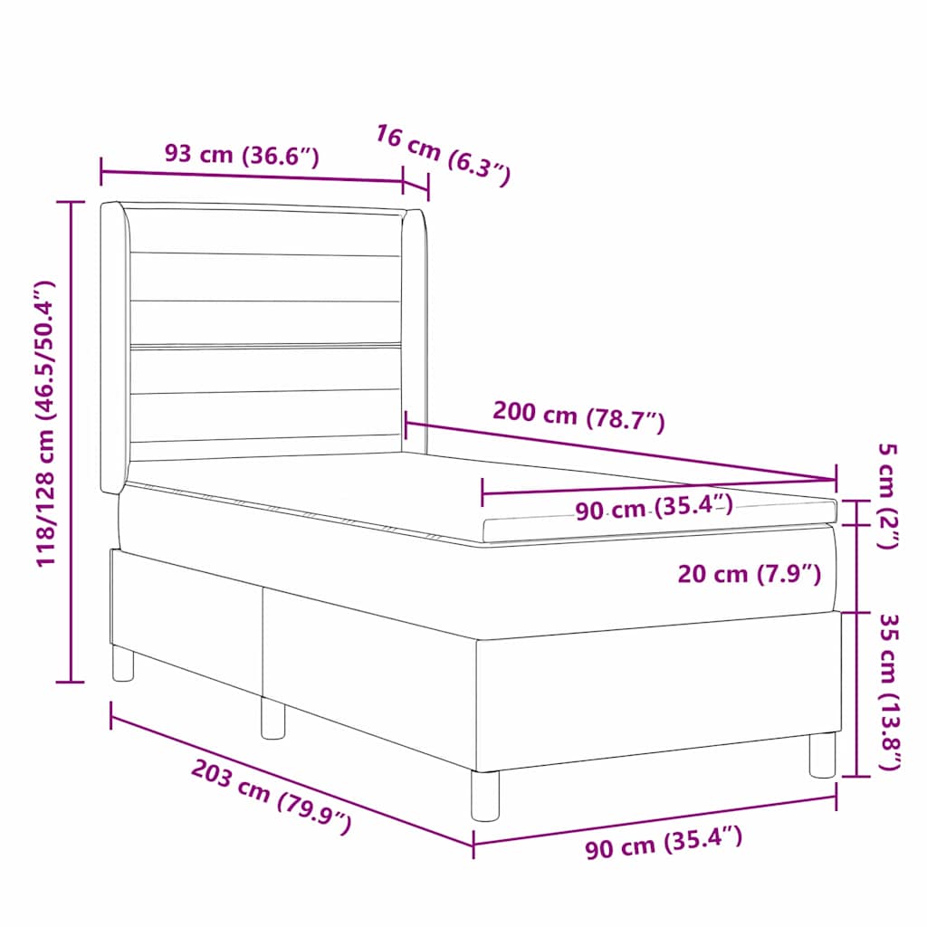 Box spring seng med madras Mørkegrå 90 x 200 cm Stof