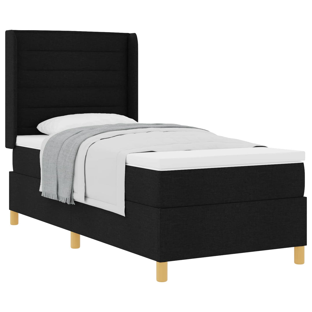 Box spring seng med madras med hovedgærde Sort 90 x 200 cm Stof