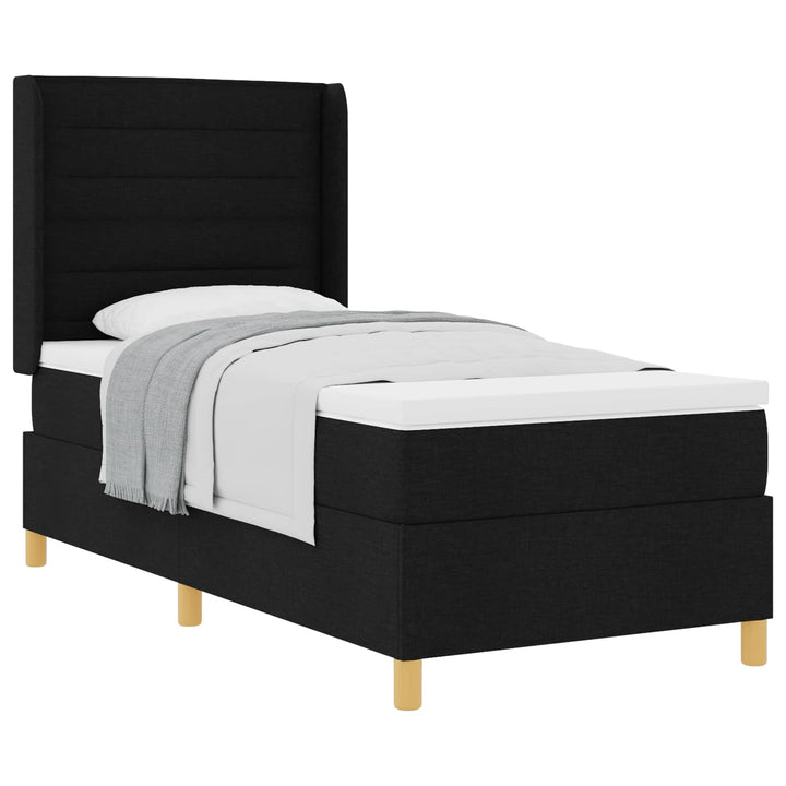Box spring seng med madras med hovedgærde Sort 90 x 200 cm Stof