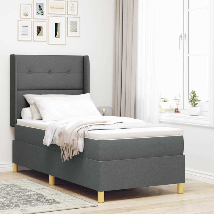 Box spring seng med hovedgærde Mørkegrå 90 x 190 cm Stof