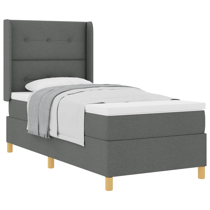 Box spring seng med hovedgærde Mørkegrå 90 x 190 cm Stof