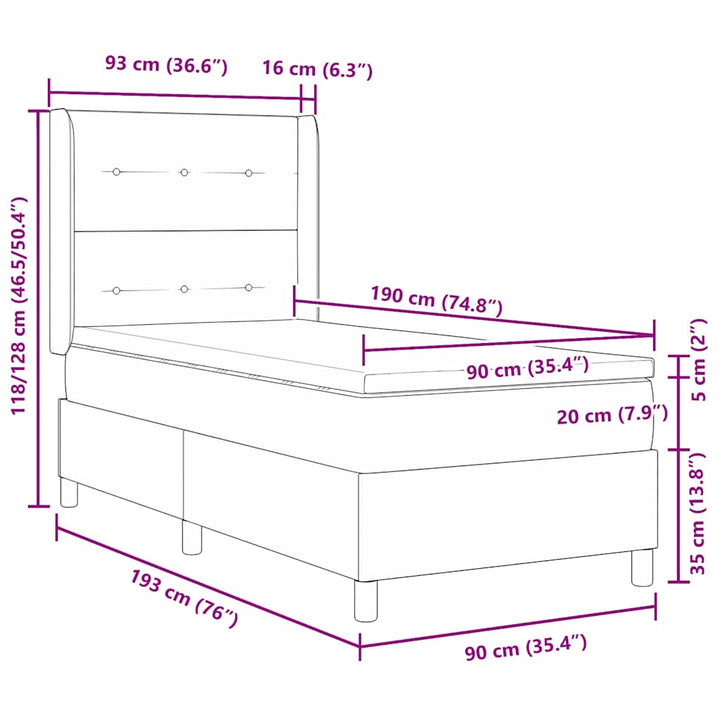 Box spring seng med hovedgærde Blå 90 x 190 cm Stof