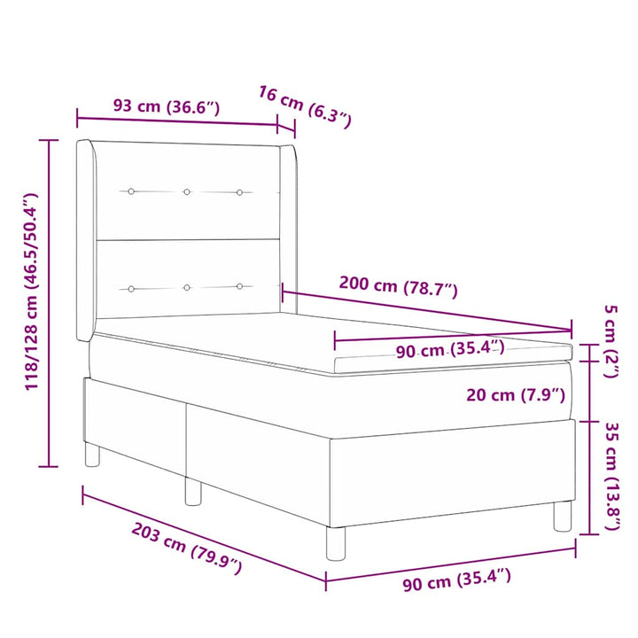 Box spring seng med madras med hovedgærde Sort 90 x 200 cm Stof