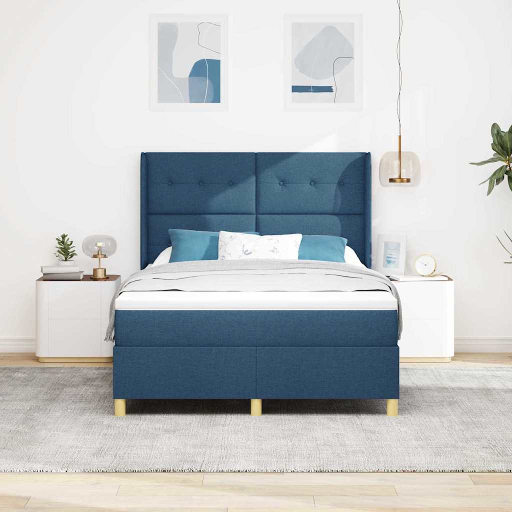 Box spring seng med madras med hovedgærde Blå 160 x 200 cm Stof