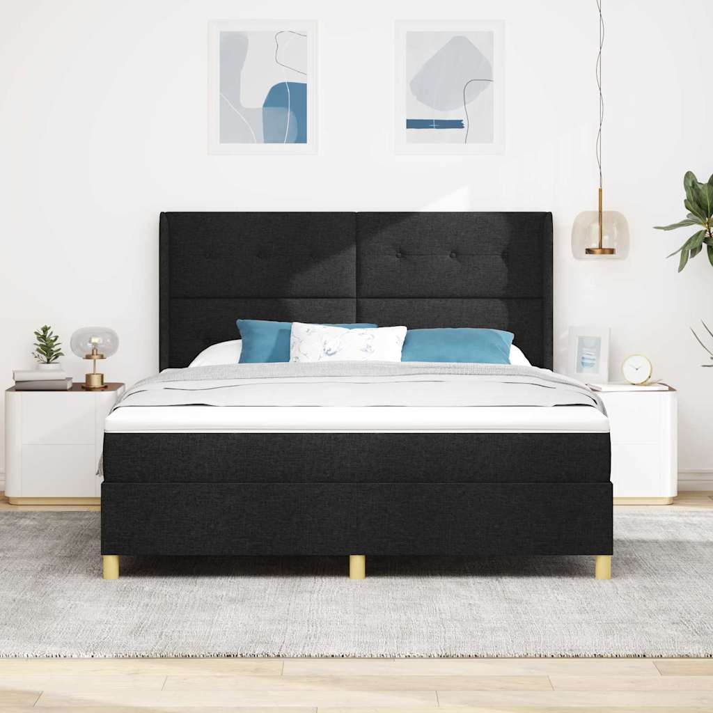 Box spring seng med madras Sort 180 x 200 cm Stof