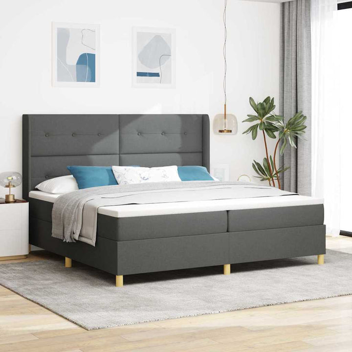 Box spring seng med hovedgærde Mørkegrå 200 x 200 cm Stof