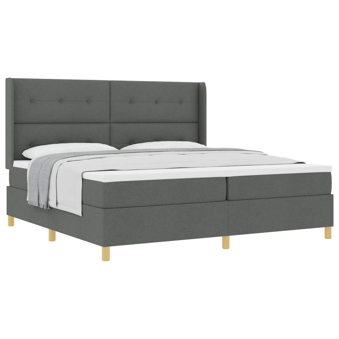 Box spring seng med hovedgærde Mørkegrå 200 x 200 cm Stof