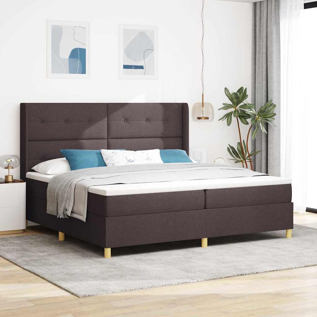 Box spring seng med hovedgærde Mørk Brun 200 x 200 cm Stof