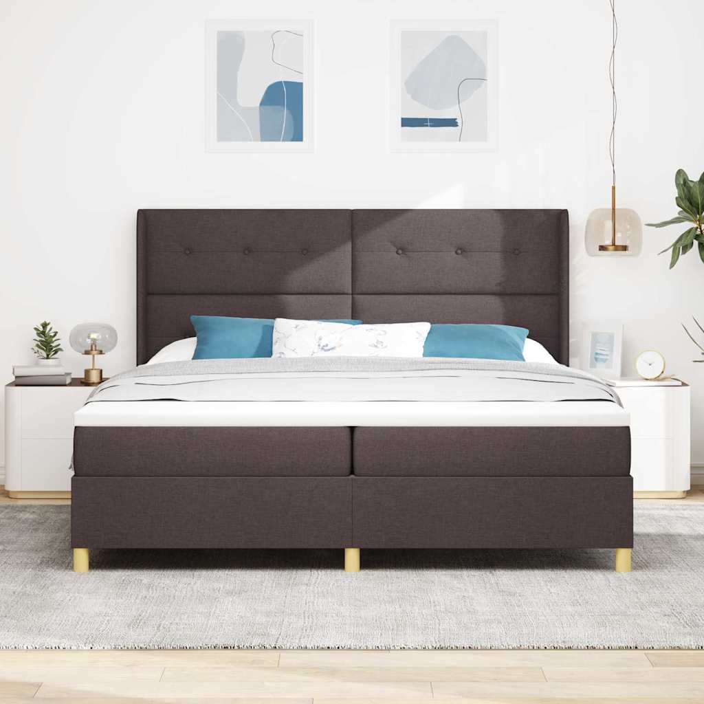 Box spring seng med hovedgærde Mørk Brun 200 x 200 cm Stof