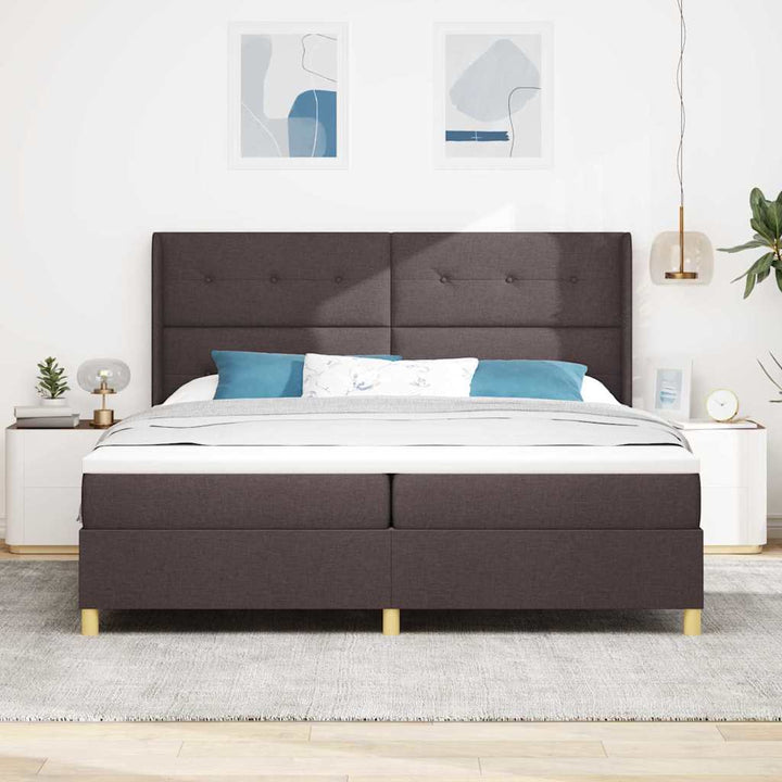 Box spring seng med hovedgærde Mørk Brun 200 x 200 cm Stof