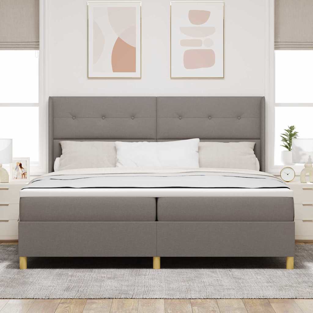 Box spring seng med hovedgærde Gråbrun 200 x 200 cm Stof