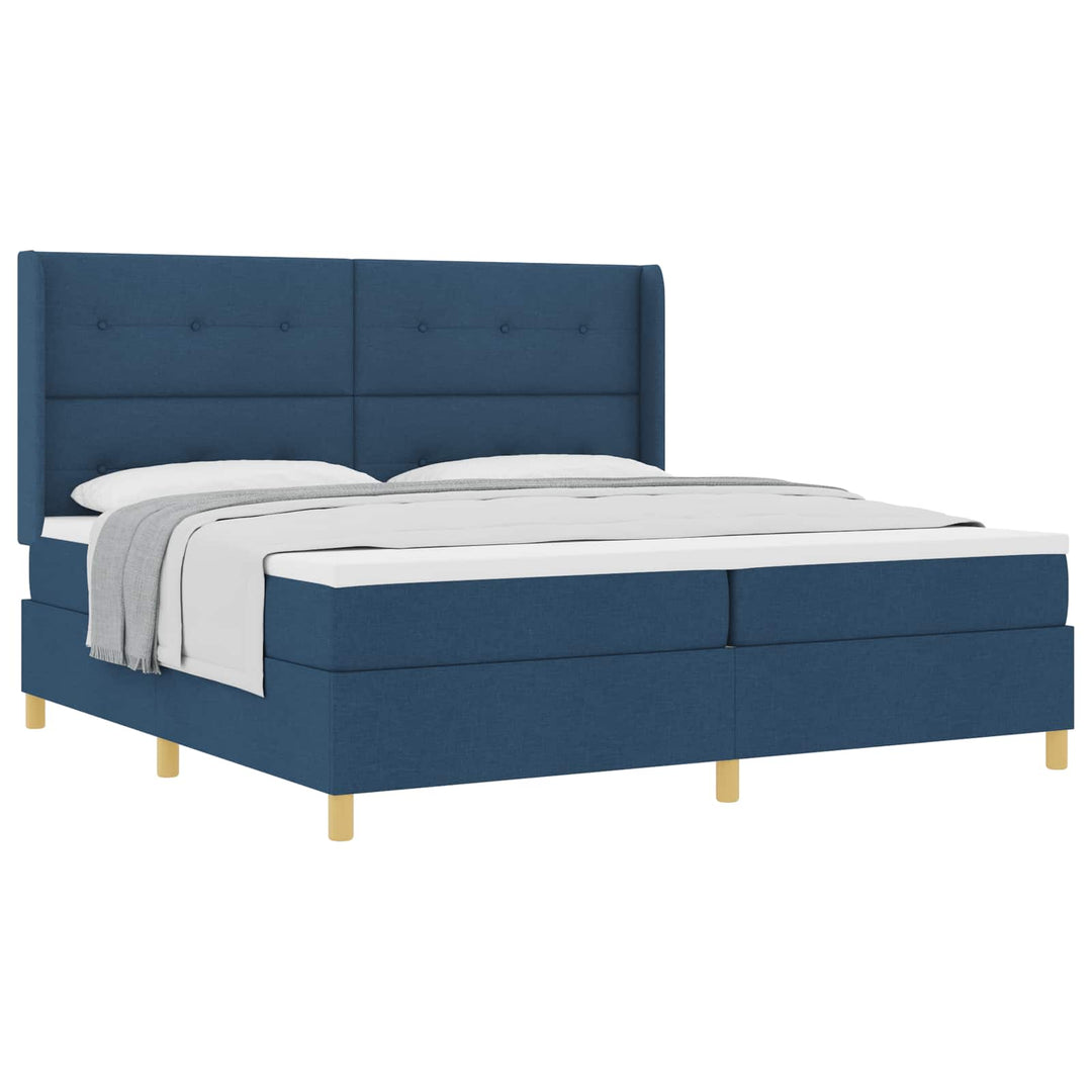 Box spring seng med madras med hovedgærde Blå 200 x 200 cm Stof