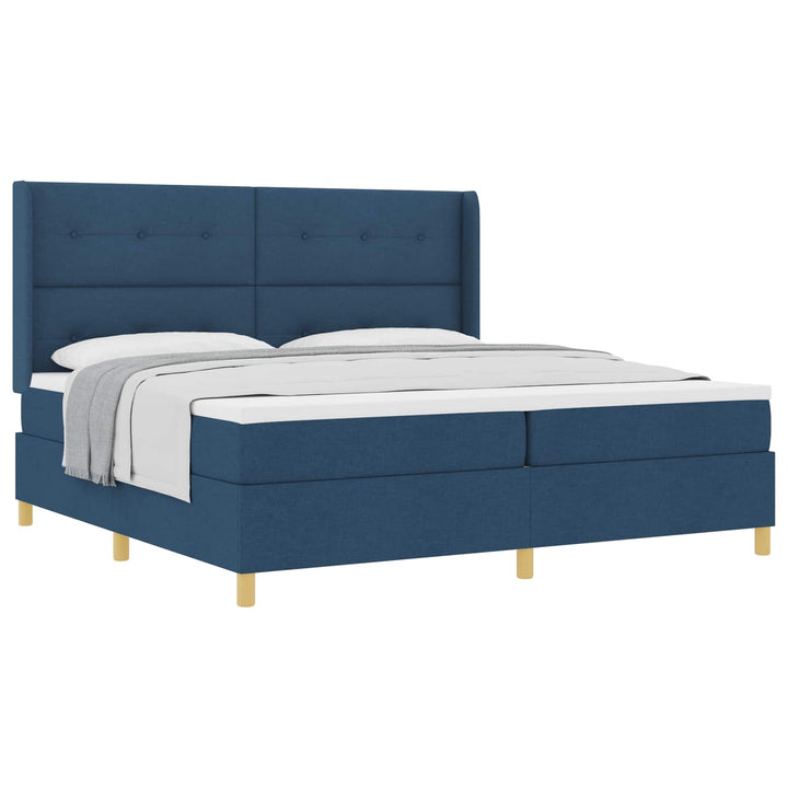 Box spring seng med madras med hovedgærde Blå 200 x 200 cm Stof