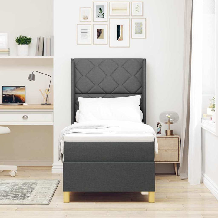 Box spring seng med hovedgærde Mørkegrå 80 x 200 cm Stof