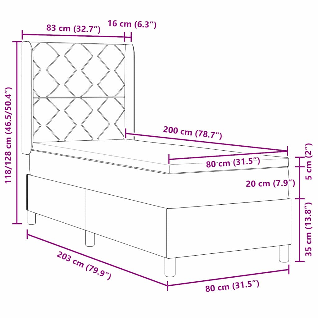 Box spring seng med hovedgærde Mørkegrå 80 x 200 cm Stof