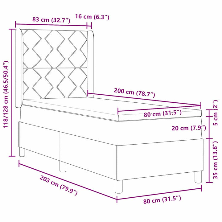Box spring seng med hovedgærde Mørkegrå 80 x 200 cm Stof
