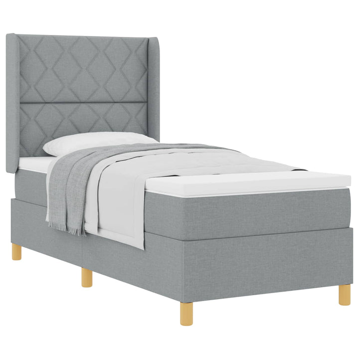 Box spring seng med hovedgærde Lysegrå 90 x 190 cm Stof
