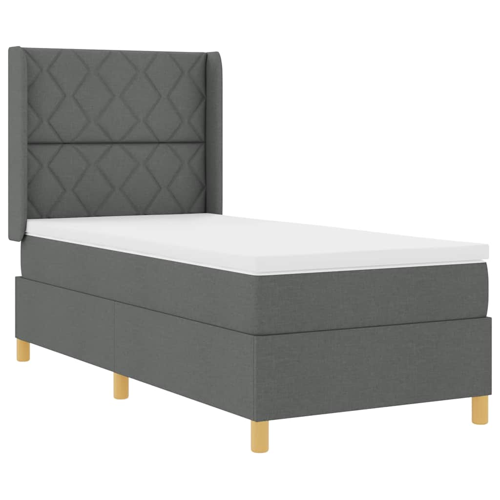 Box spring seng med hovedgærde Mørkegrå 90 x 190 cm Stof