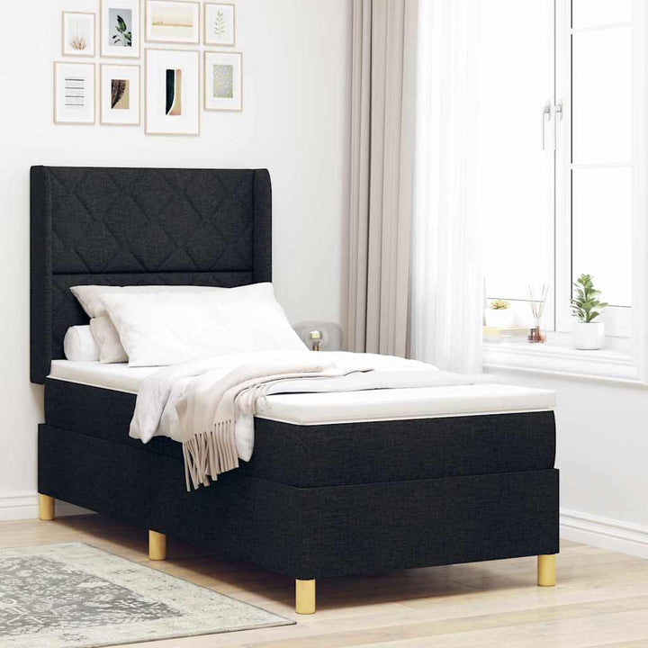 Box spring seng med hovedgærde Sort 90 x 190 cm Stof