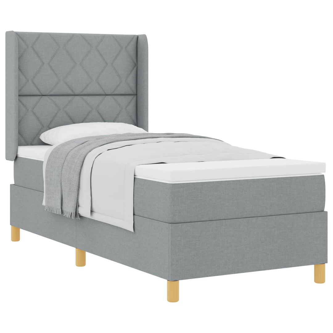 Box spring seng med hovedgærde Lysegrå 90 x 200 cm Stof