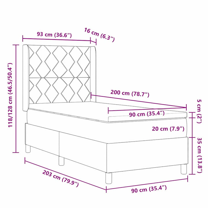 Box spring seng med hovedgærde Sort 90 x 200 cm Stof