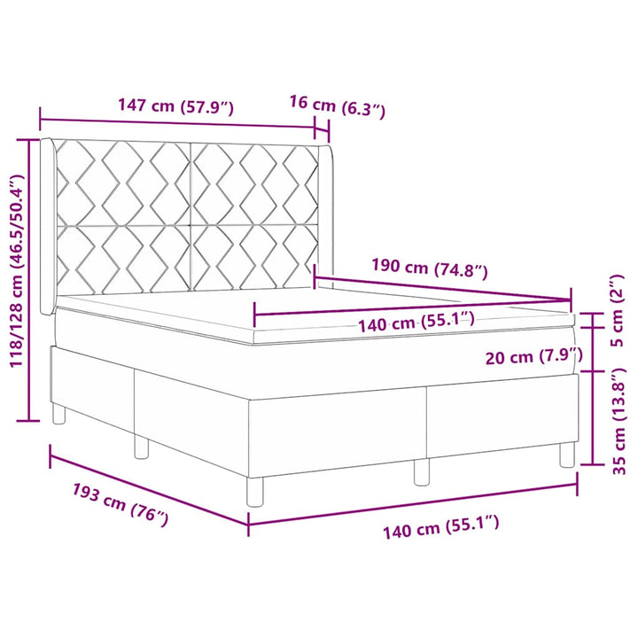 Box spring seng med hovedgærde Lysegrå 140 x 190 cm Stof