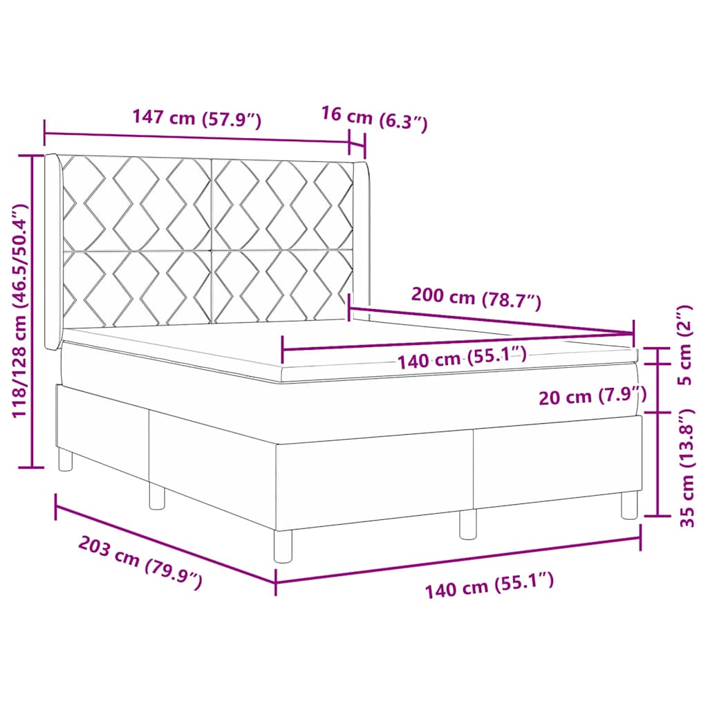 Box spring seng med hovedgærde Lysegrå 140 x 200 cm Stof