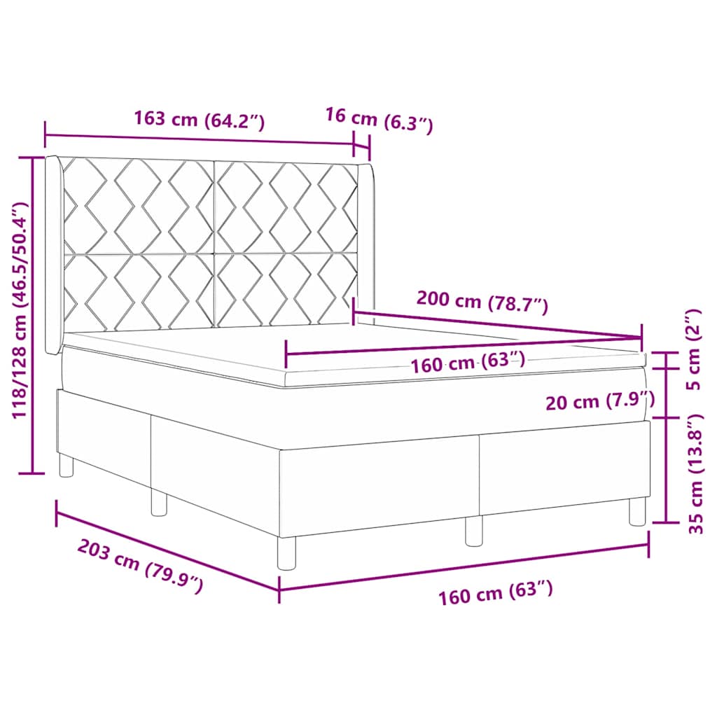 Box spring seng med hovedgærde Mørkegrå 160 x 200 cm Stof