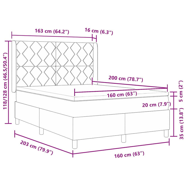 Box spring seng med hovedgærde Mørkegrå 160 x 200 cm Stof