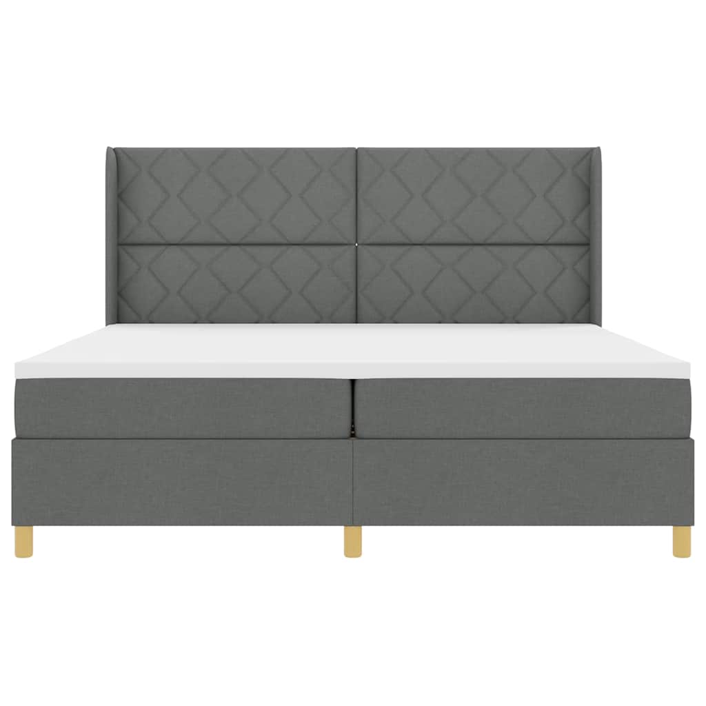 Box spring seng med hovedgærde Mørkegrå 200 x 200 cm Stof