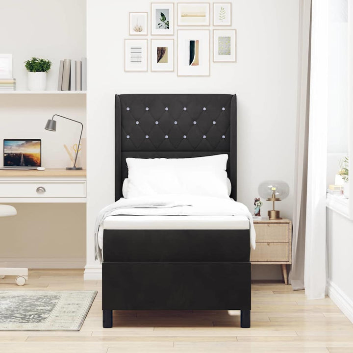 Box spring seng med madras Sort 80 x 200 cm Fløjl