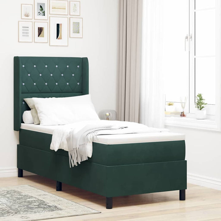 Box spring seng med madras Mørkegrøn 80 x 200 cm Fløjl