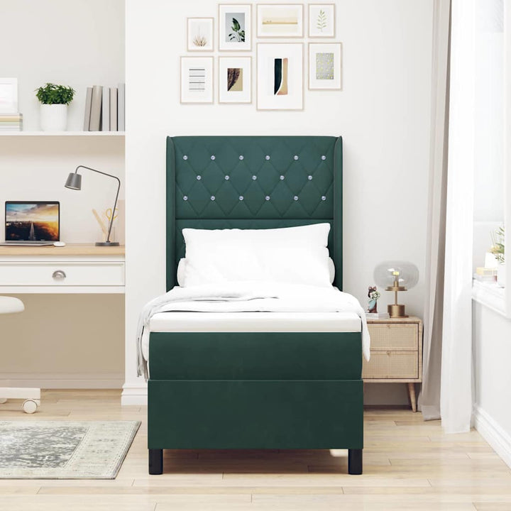Box spring seng med madras Mørkegrøn 80 x 200 cm Fløjl