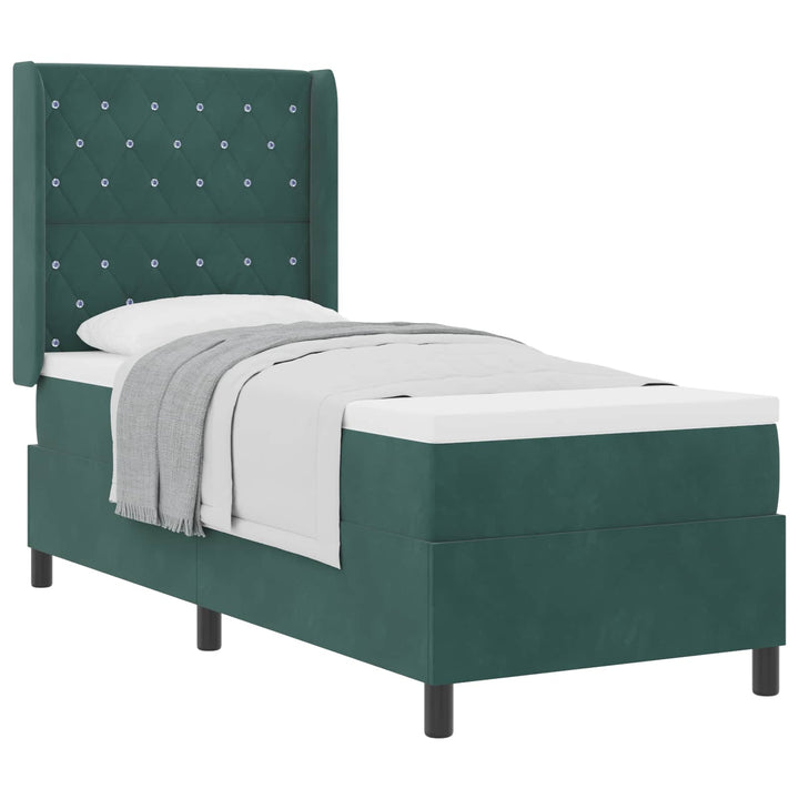 Box spring seng med madras Mørkegrøn 80 x 200 cm Fløjl