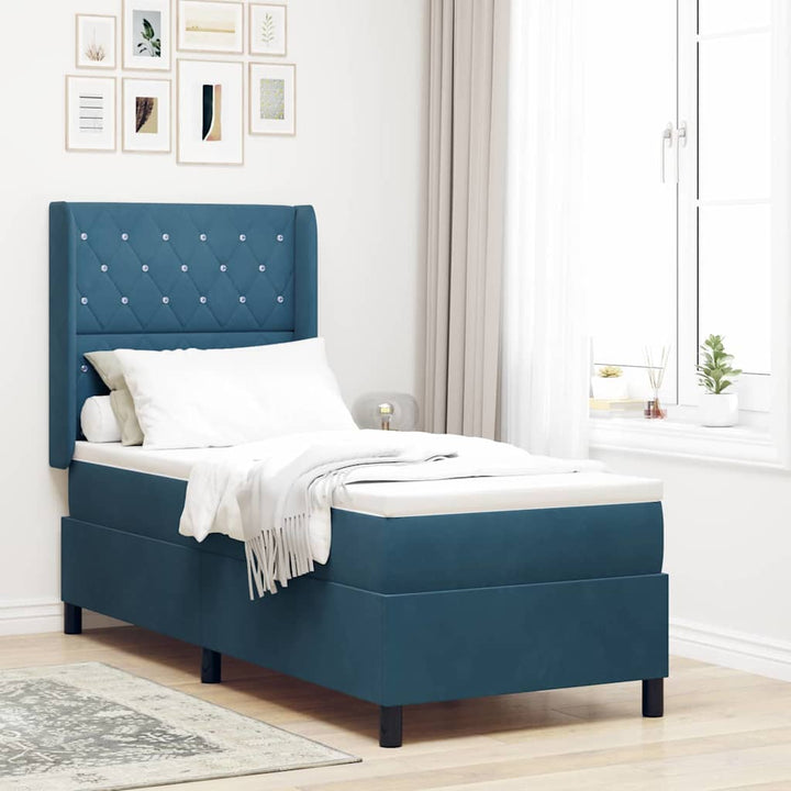 Box spring seng med madras med hovedgærde Blå 80 x 200 cm Fløjl