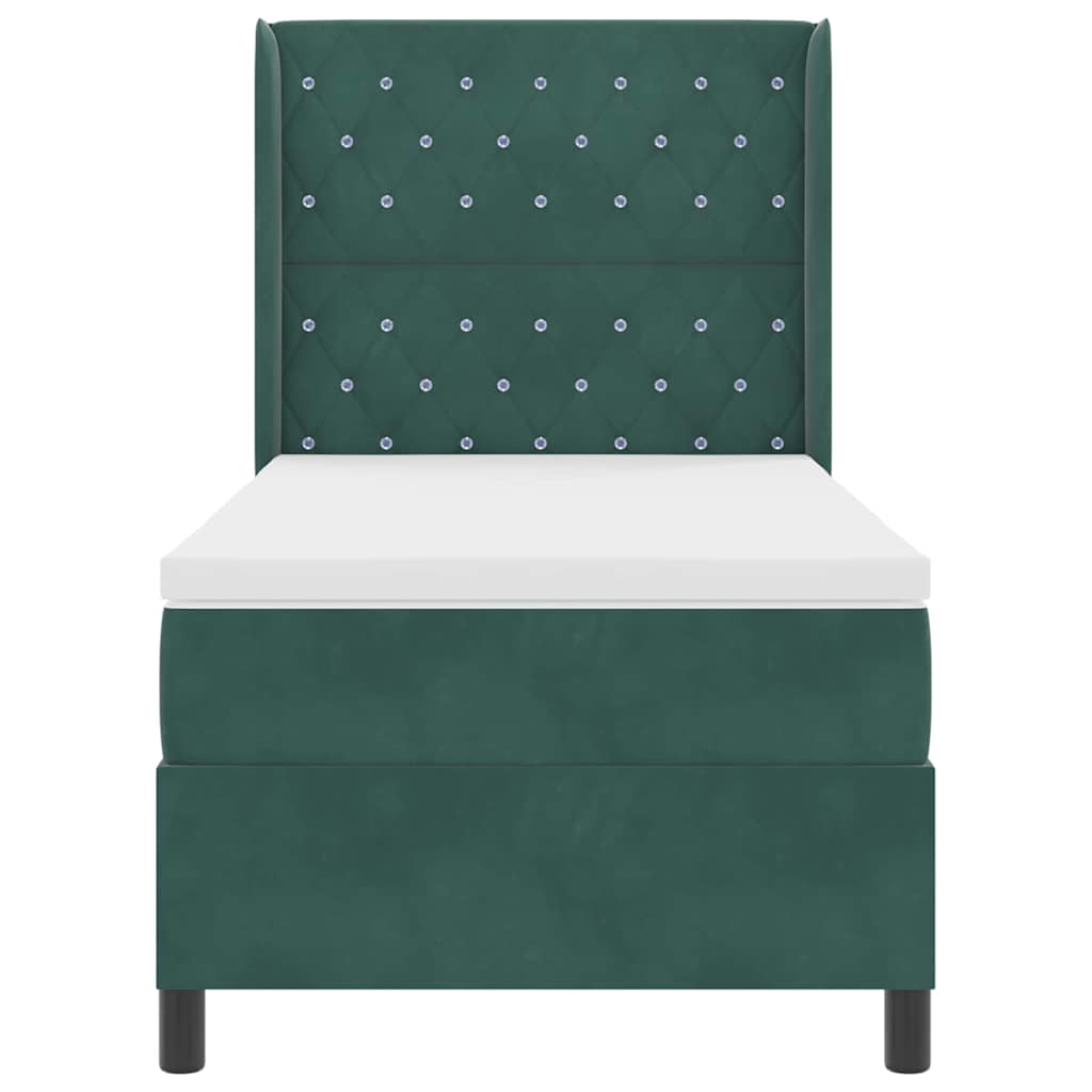 Box spring seng med madras Mørkegrøn 90 x 190 cm Fløjl