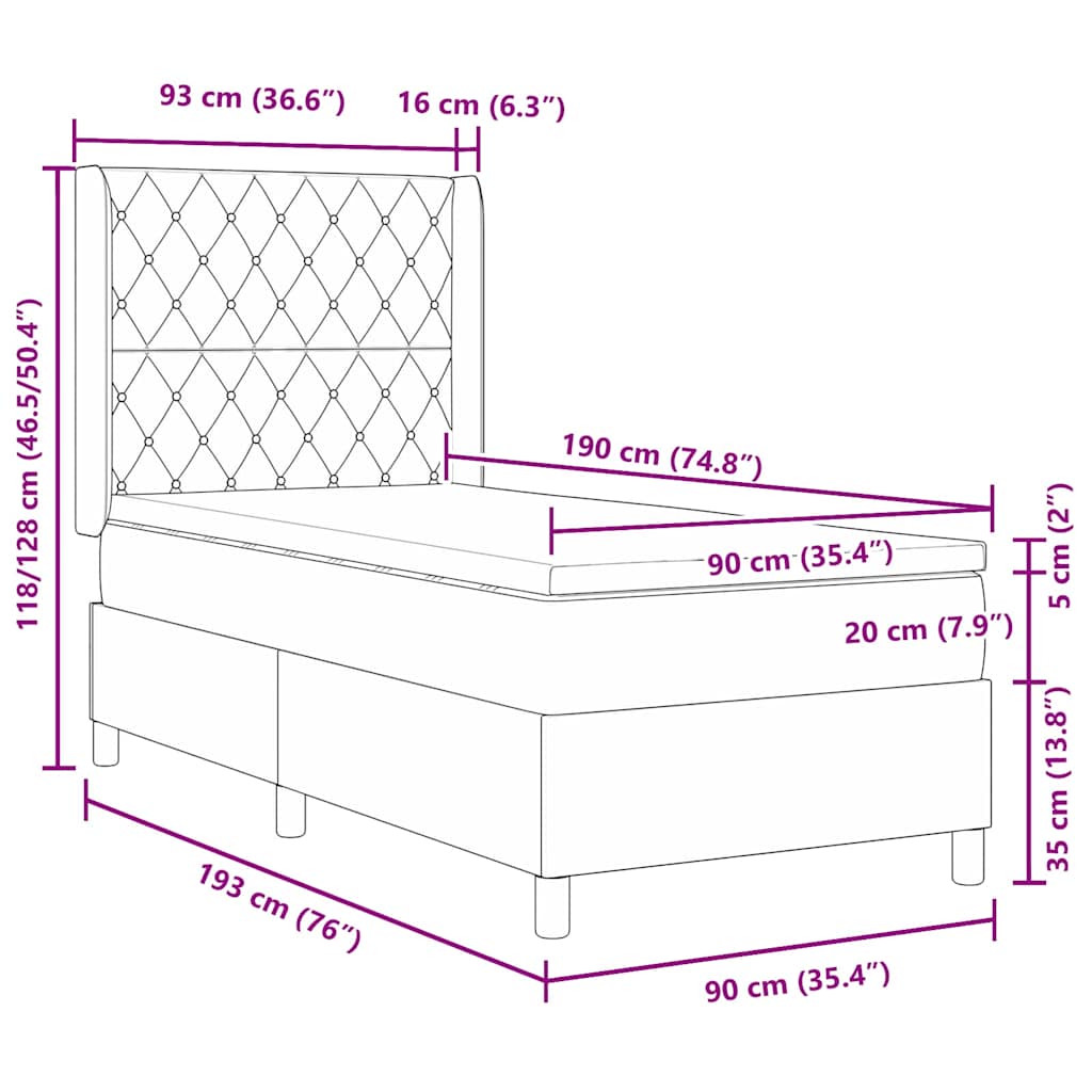 Box spring seng med madras Mørkegrøn 90 x 190 cm Fløjl
