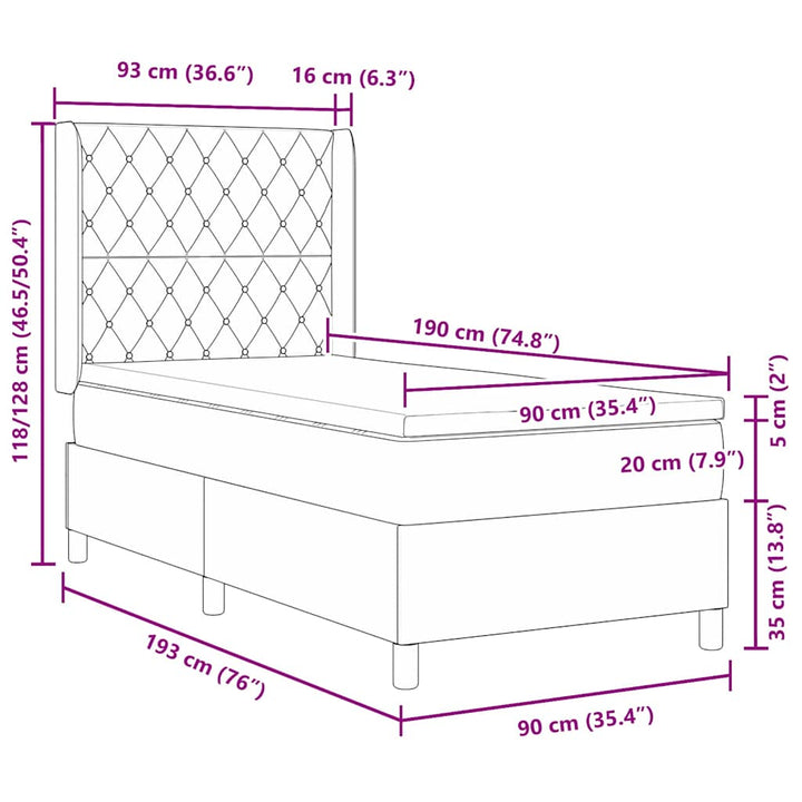 Box spring seng med madras Mørkegrøn 90 x 190 cm Fløjl