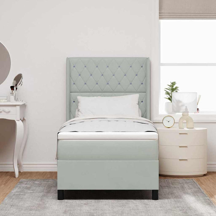 Box spring seng med madras Lysegrå 90 x 200 cm Fløjl