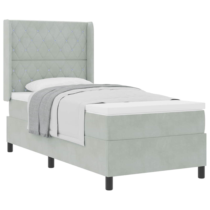 Box spring seng med madras Lysegrå 90 x 200 cm Fløjl